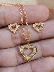 Rhinestone Gold Hear Design Necklace Bracelet Jewelry Set