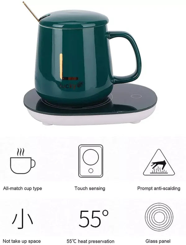 Electric Heated Coffee Mug With Temperature Controlled Pad | Heating Coaster For Home Office Milk Tea Water Heating Mat Smart Thermostatic Warmer Pad