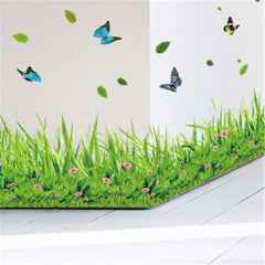 Green Grass Flower Wall Stickers For Kids Room Kindergarten Butterfly Leaves