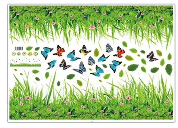 Green Grass Flower Wall Stickers For Kids Room Kindergarten Butterfly Leaves