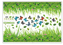 Green Grass Flower Wall Stickers For Kids Room Kindergarten Butterfly Leaves