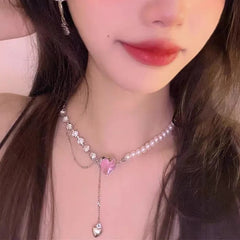 Elegant Retro Pearl & Zircon Heart Heart Necklace