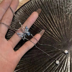 Tassel Clavicle Chain Butterfly Pearl Pendant Necklace
