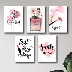 Set Of 5 Make Up Themed Girls Room Decore