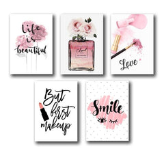 Set Of 5 Make Up Themed Girls Room Decore